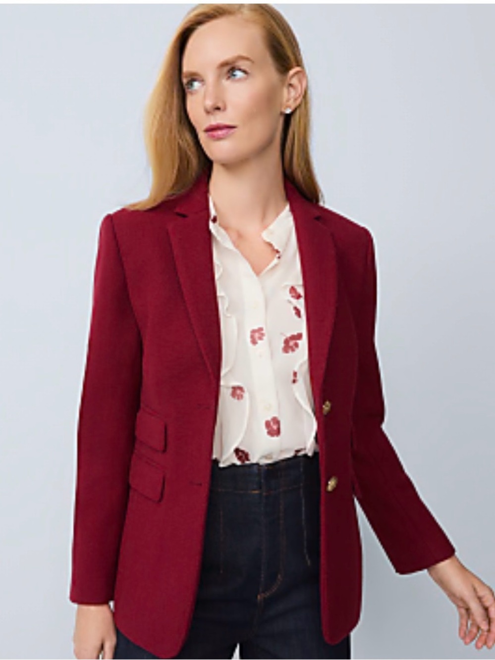 Ann Taylor Greenwich Burgundy Tailored Single-Breasted Blazer